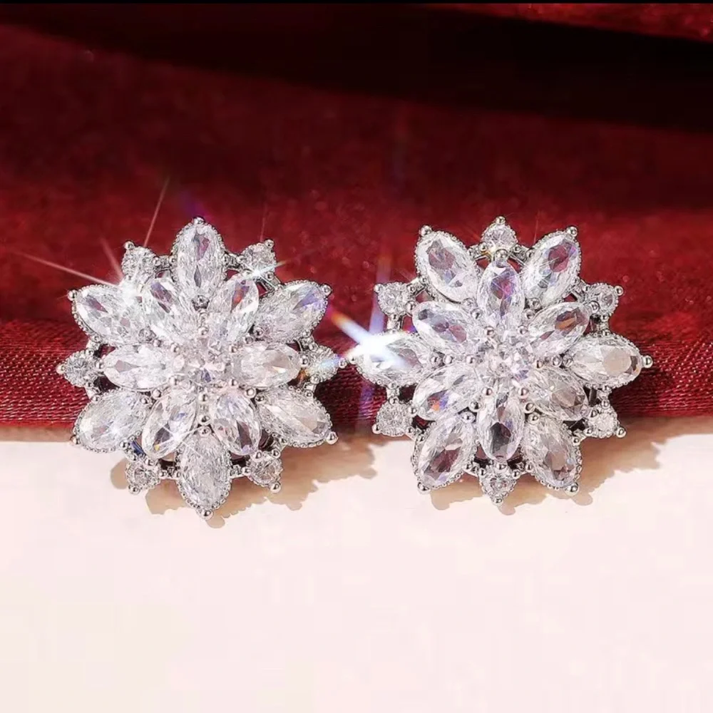 Silver Flower Cluster Earrings - Picture 5 of 8